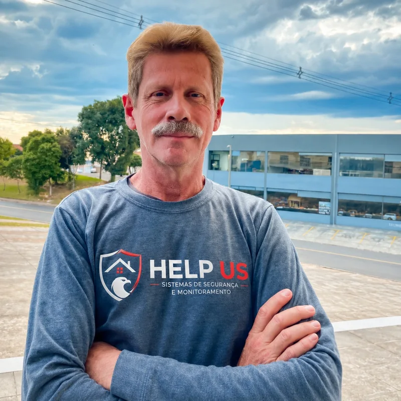 Milton, fundador da Help Us, em frente à sede da empresa